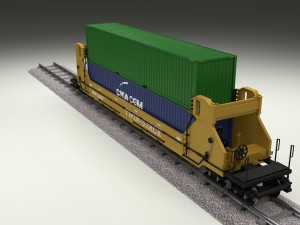 yellow train well car w containers 3D Model