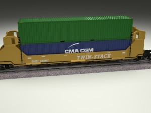 yellow train well car w containers 3D Model