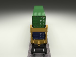 yellow train well car w containers 3D Model