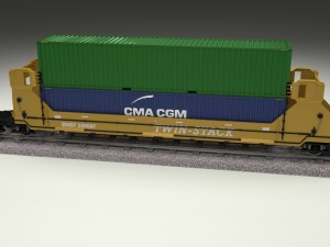 yellow train well car w containers 3D Model
