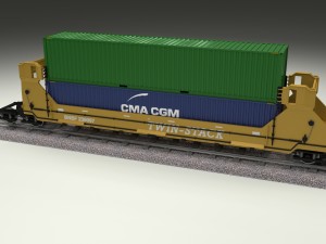 yellow train well car w containers 3D Model