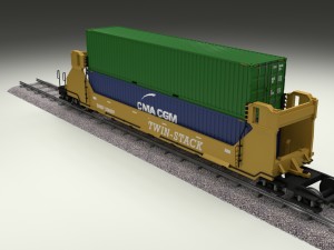 yellow train well car w containers 3D Model