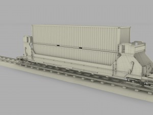 yellow train well car w containers 3D Model