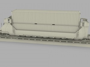 yellow train well car w containers 3D Model