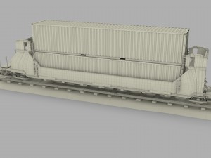 yellow train well car w containers 3D Model