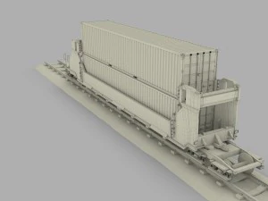 yellow train well car w containers 3D Model