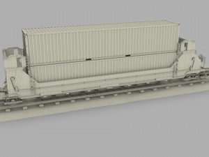yellow train well car w containers 3D Model