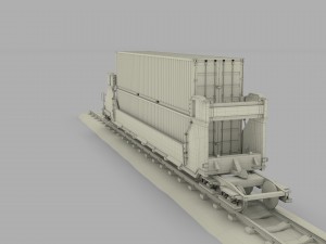 yellow train well car w containers 3D Model
