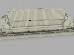 yellow train well car w containers 3D Model