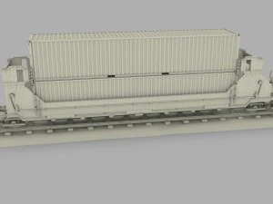 yellow train well car w containers 3D Model