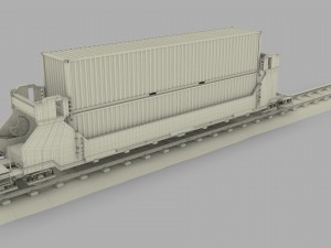 yellow train well car w containers 3D Model