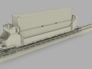 yellow train well car w containers 3D Model