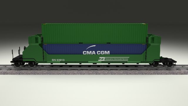 green train well car w containers Modello 3D .c4d .max .obj .3ds .fbx .stl .blend 