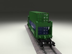 green train well car w containers Modello 3D