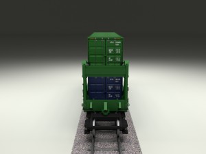 green train well car w containers Modello 3D