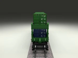 green train well car w containers 3D Model