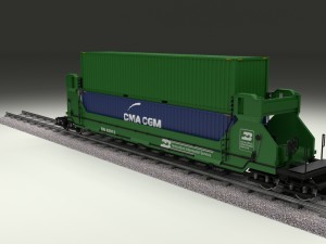 green train well car w containers Modello 3D