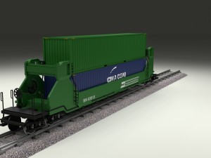 green train well car w containers Modello 3D