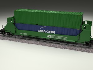 green train well car w containers Modello 3D