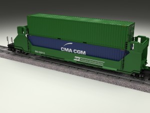 green train well car w containers Modello 3D
