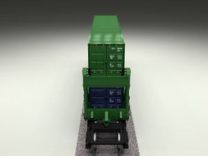 green train well car w containers Modello 3D