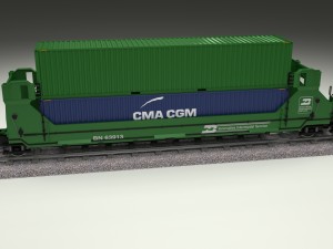 green train well car w containers Modello 3D