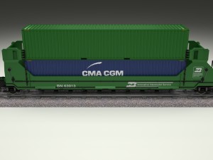 green train well car w containers Modello 3D