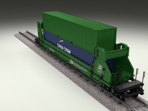 green train well car w containers Modello 3D