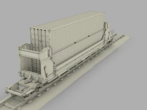 green train well car w containers 3D Model