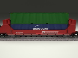 red train well car w containers 3D Model