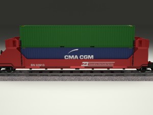 red train well car w containers Modelo 3D