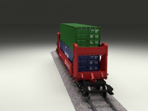 red train well car w containers 3D 모델