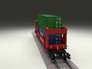 red train well car w containers 3D Model