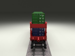 red train well car w containers 3D 모델