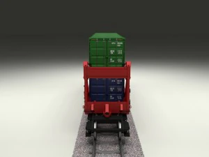 red train well car w containers 3D Model