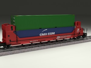 red train well car w containers 3D 모델