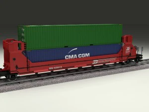red train well car w containers 3D Model