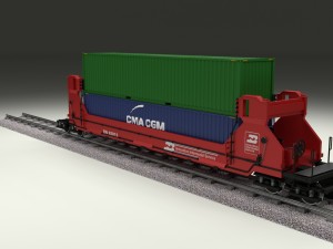 red train well car w containers 3D 모델