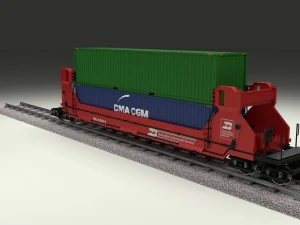 red train well car w containers 3D Model