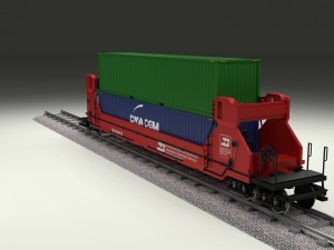 red train well car w containers 3D 모델