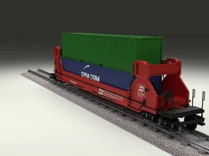 red train well car w containers 3D Model