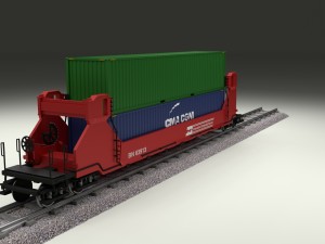 red train well car w containers 3D 모델