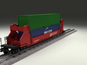red train well car w containers 3D Model