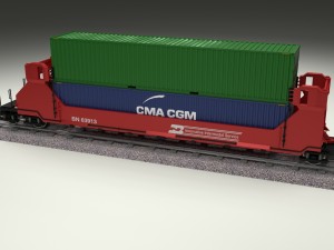 red train well car w containers 3D 모델