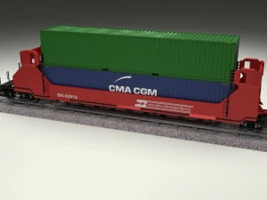 red train well car w containers 3D Model
