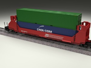 red train well car w containers 3D 모델