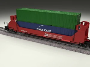 red train well car w containers 3D Model