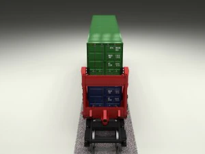 red train well car w containers 3D Model