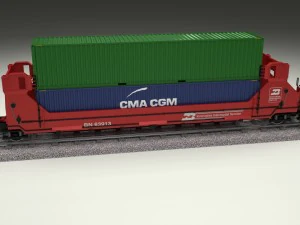 red train well car w containers 3D Model