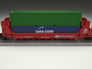 red train well car w containers 3D 모델